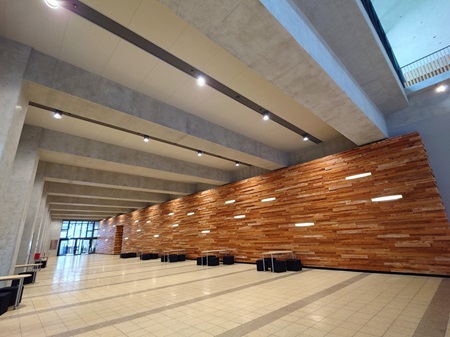 コリドーの木積層壁には教室階天井の世界の名言が降り積もる