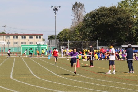 中１全員リレーはパープルチームが１位を奪取