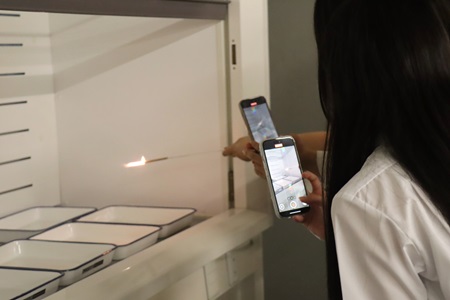 3人グループにわかれ、1人が花火を持ち、2人が観察しました