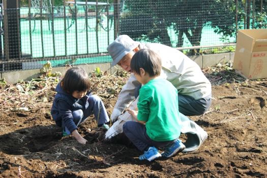 大坪理事長も子どもたちと 一緒においも掘り
